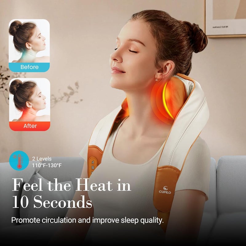 CuPiLo Shiatsu Neck Massager with Heat - Ideal Gift for Women,Men,Cordless 4D Expert Neck Shoulder Massage for Pain Relief,Upgarded Kneading Massager for Muscle Relaxation - Image 3